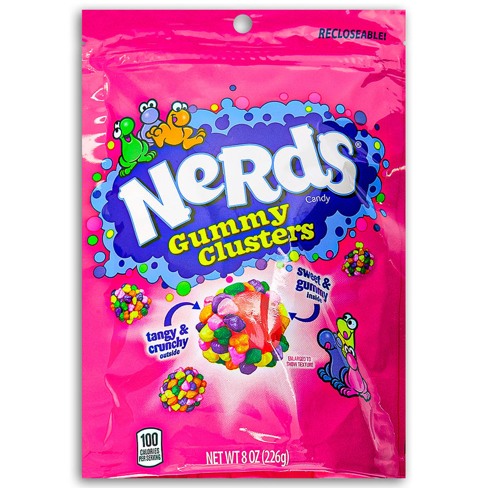 Nerds Gummy Clusters 8oz Front, Nerds Gummy Clusters, candy mashup, gummies, Nerds candies, chewy, snacking, flavor fiesta, jokes, giggles, sweet tooth, candy revolution