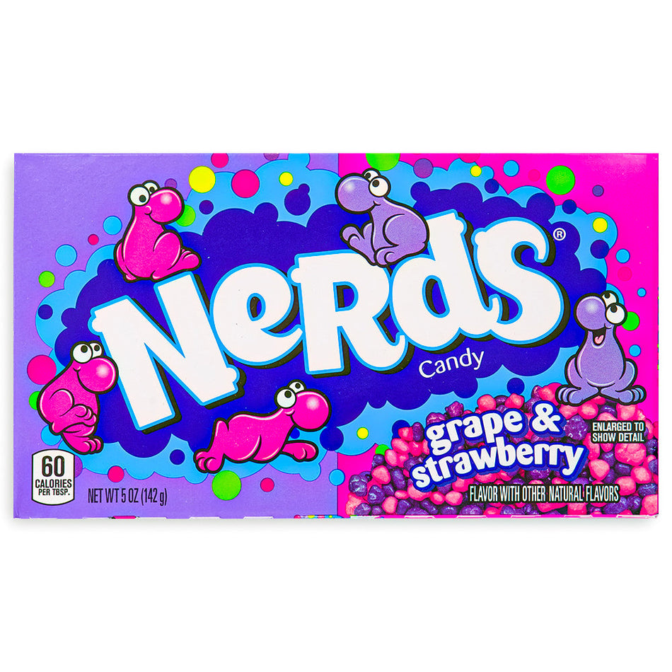 Nerds Candy Strawberry & Grape Theater Pack 5oz Front, Nerds, nerds candy, strawberry candy, grape candy