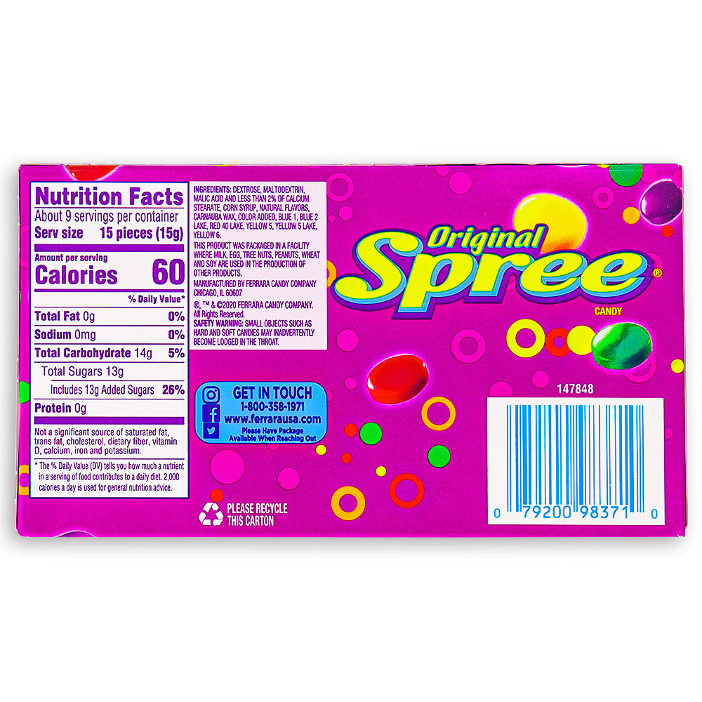 Original Spree Candy Theater Pack 5oz Back, Spree Candy, Spree Hard Candy, Tart Candy, Sweet Candy