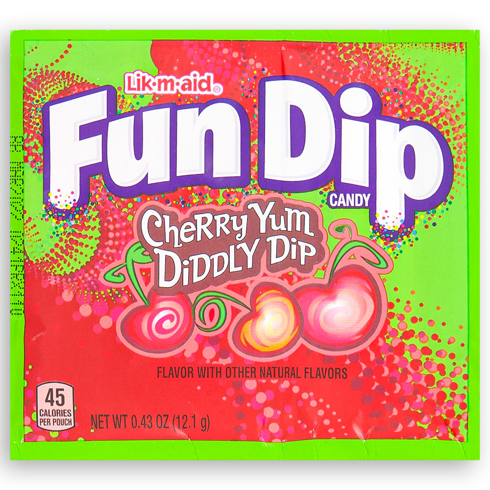 Lik-M-Aid Fun Dip Candy .43 oz Front, Fun Dip, Fun Dip Candy, Lik-M-Aid Fun Dip Candy, Cherry Candy, Green Apple Candy, Blueberry Candy
