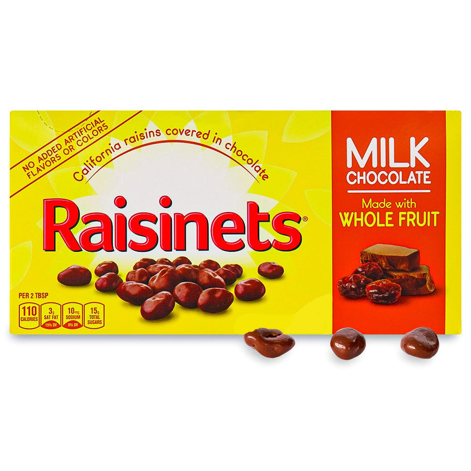 Raisinets Milk Chocolate Theatre Pack 3.1oz Opened, chocolate covered raisins, raisin candy, chocolate raisin, raisinets