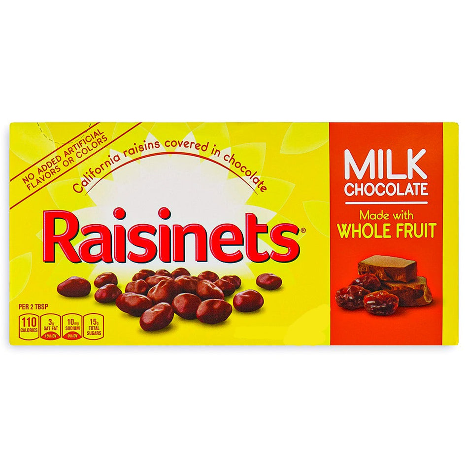 Raisinets Milk Chocolate Theatre Pack 3.1oz Front, chocolate covered raisins, raisin candy, chocolate raisin, raisinets