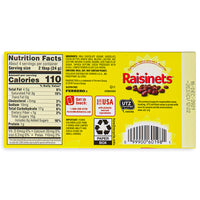 Raisinets Milk Chocolate Theatre Pack 3.1oz Back, chocolate covered raisins, raisin candy, chocolate raisin, raisinets