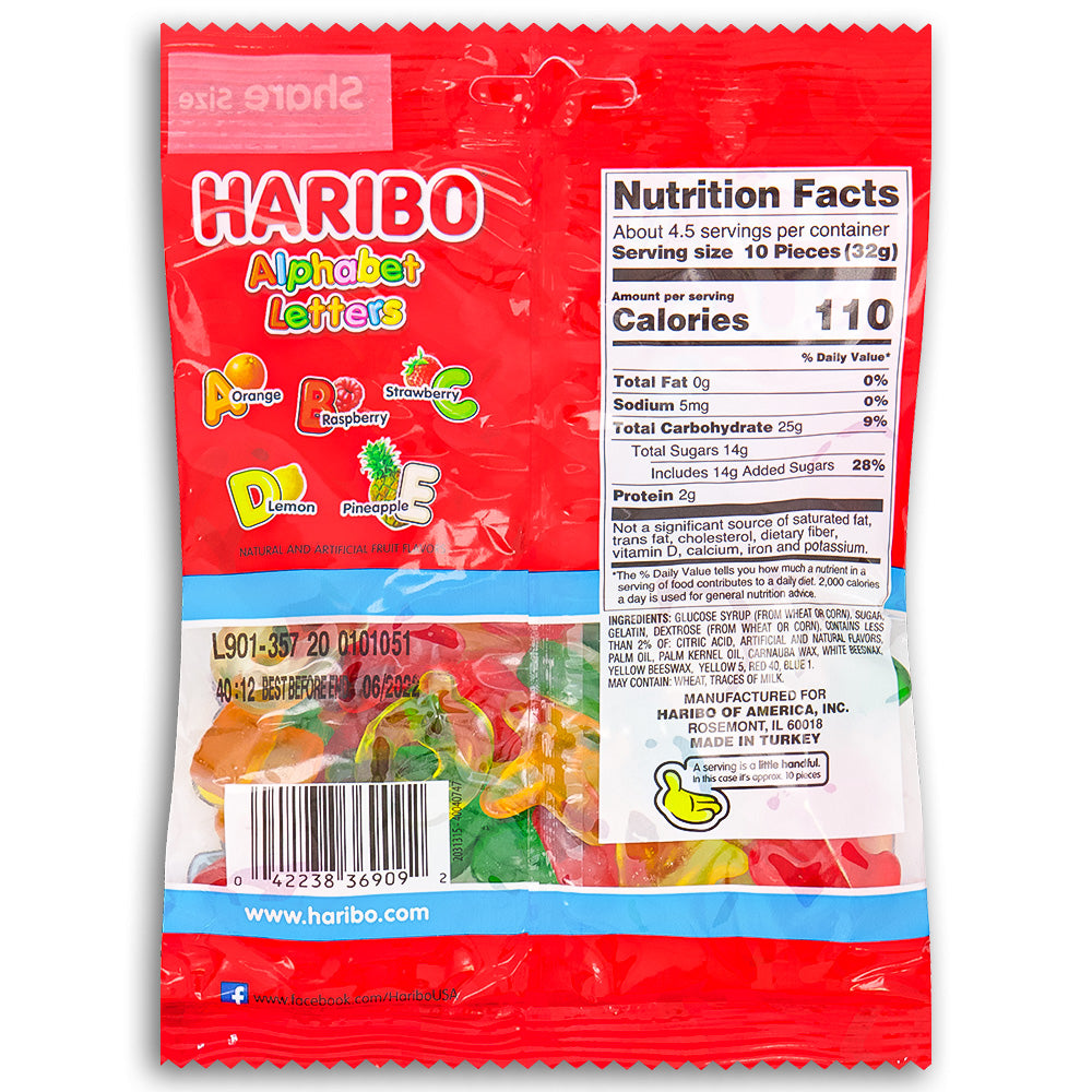 Haribo Alphabet Letters Gummi Candy Nutrition Facts Ingredients, Haribo, haribo gummy, haribo gummies