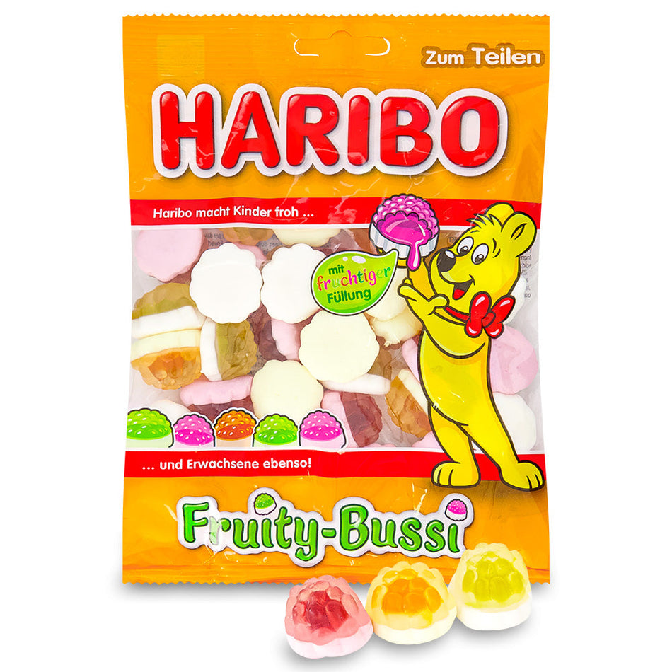 Haribo Fruity-Bussi Gummy Candy-200 g, Haribo Fruity-Bussi Gummy Candy, pucker up, burst of fruity delight, zing to taste buds, playful mix, fruity flavors, sweet moment, pick-me-up, fruity adventure