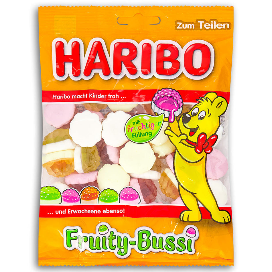 Haribo Fruity-Bussi Gummy Candy-200 g, Haribo Fruity-Bussi Gummy Candy, pucker up, burst of fruity delight, zing to taste buds, playful mix, fruity flavors, sweet moment, pick-me-up, fruity adventure