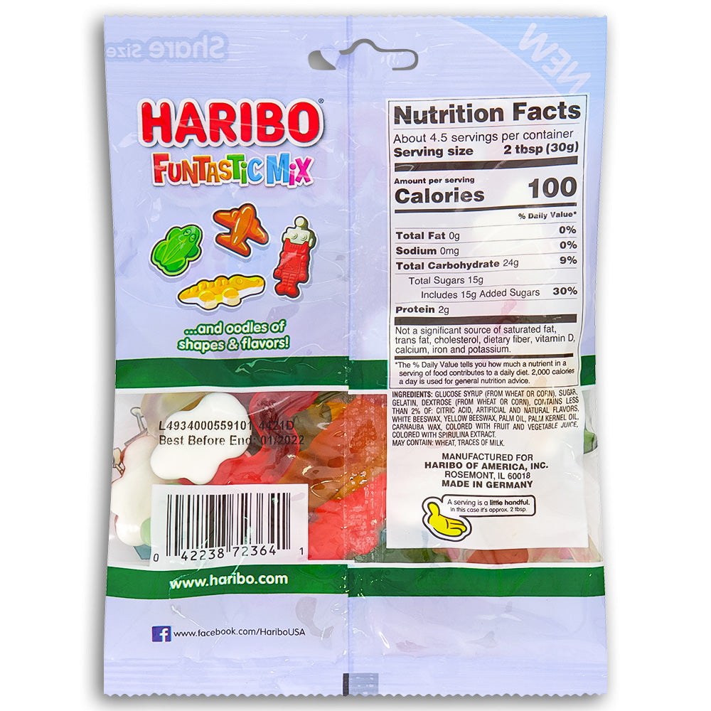 Haribo Funtastic Mix - 5oz Nutrition Facts Ingredients, Haribo Funtastic Mix, candy adventure, playful gummies, tickle your taste buds, brighten your day, sweet, sour, fizzy varieties, surprise, candy buffet, movie night, candy fun