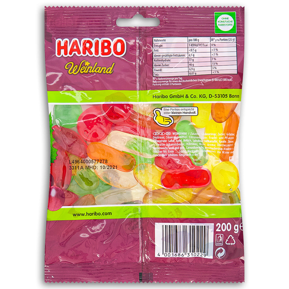 Haribo Weinland Wine Gums-200 g Nutrition Facts Ingredients, Haribo Weinland Wine Gums, wine gum candy, fruity flavors, sweet adventure, chewy candy, candy connoisseur, haribo, haribo gummy, haribo gummies, german candy, sour gummy, sour gummies, german gummies, gummies, gummy candy, best gummies