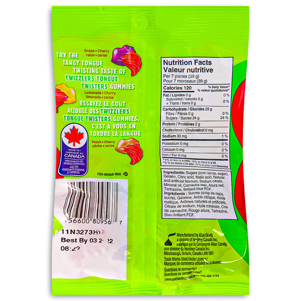 Twizzlers Gummies Tangy Tongue Twisters 182g Back Ingredients nutrition facts, Twizzlers Gummies Tangy Tongue Twisters, Flavor-Packed Party, Zesty Goodness, Tangy Treats, Lemon, Grape, Cherry, Fun for Your Taste Buds, Fruity Bite, Taste Sensation, Shareable Delights, Tangy Tango, twizzler, twizzlers, twizzlers licorice, twizzler licorice, twizzlers candy, twizzler candy