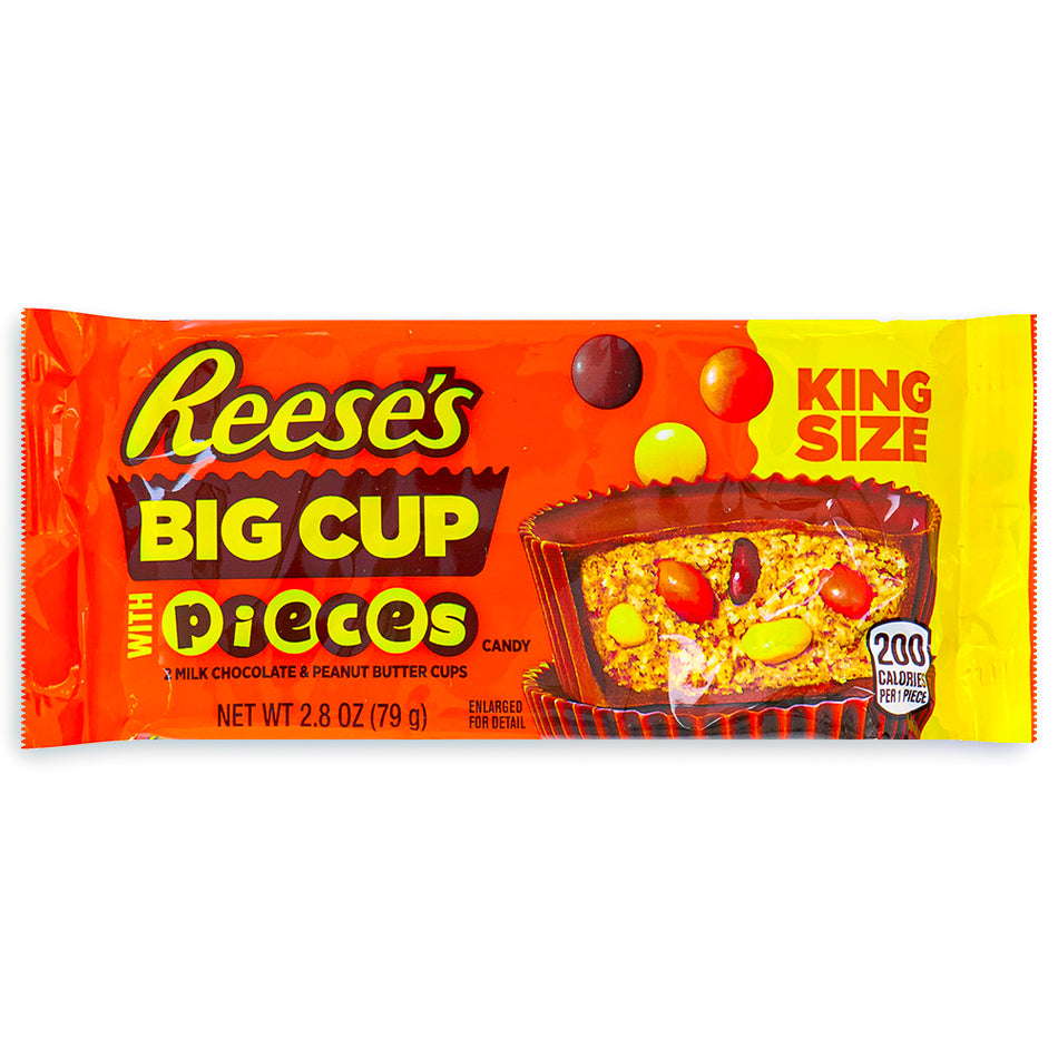 Reese's Stuffed with Pieces Big Cup King Size 2.8oz Front, Reeses, reeses chocolate, reeses cups, reeses peanut butter cups, peanut butter cups, reese's big cups, reeses big cups, reeses pieces, reese's pieces
