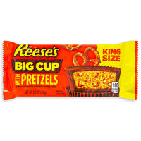 Reeses Big Cup Stuffed with Pretzel King Size 2.6oz Front, Reese's Big Cup, Stuffed with Pretzel, King Size, Whimsical Flavors, Peanut Butter Delight, Milk Chocolate Bliss, Salty Pretzel Crunch, Taste Adventure, Delicious Combination, Sweet and Salty Magic, reeses peanut butter cups, reeses chocolate, reeses cups, reeses peanut cups