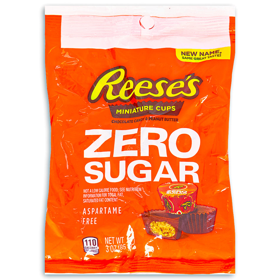 Reese's Sugar Free Peanut Butter Cups Miniatures Peg Bag 3oz Front, Reeses, reeses chocolate, reeses cups, reeses peanut butter cups, peanut butter cups, sugar free chocolate, sugar free reeses, sugar free reeses peanut butter cups, reeses sugar free peanut butter cups