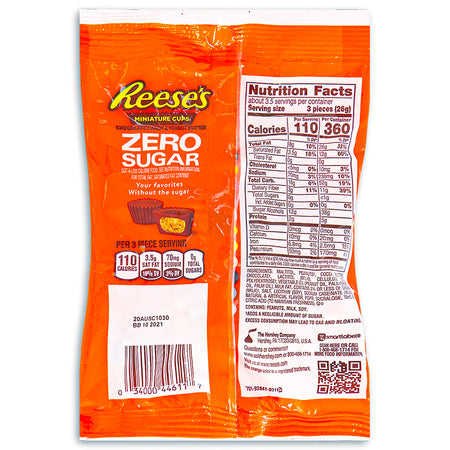 Reese's Sugar Free Peanut Butter Cups Miniatures Peg Bag 3oz Back, Reeses, reeses chocolate, reeses cups, reeses peanut butter cups, peanut butter cups, sugar free chocolate, sugar free reeses, sugar free reeses peanut butter cups, reeses sugar free peanut butter cups