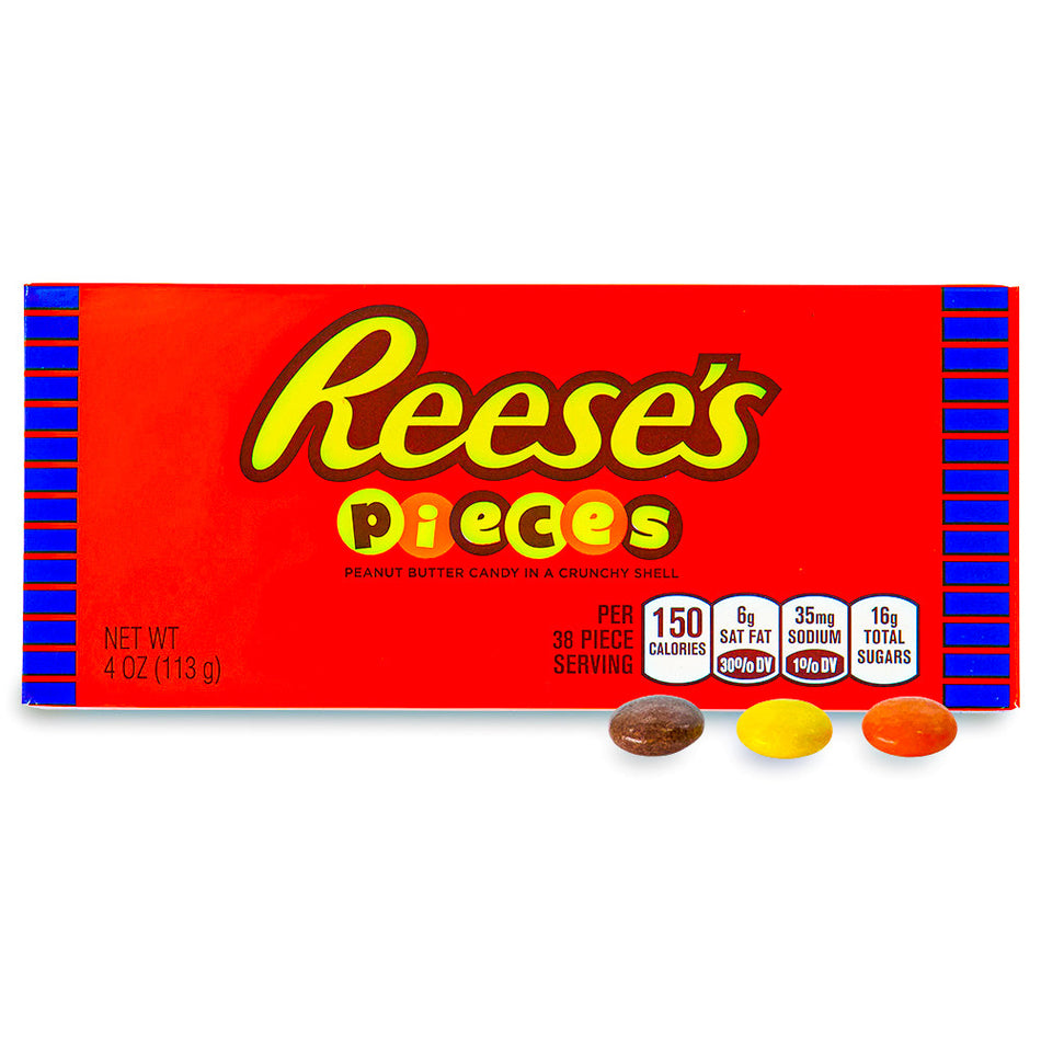 Reese's Pieces Theater Pack 4oz Open, Reese's Pieces Theater Pack, Movie Night Snacks, Popcorn Companion, Cinematic Crunch, Peanut Butter Center, Bite-Sized Joy, Movie Magic, Sweet and Salty, Whimsical Adventure, Star of the Show, reeses peanut butter cups, reeses chocolate, reeses cups, reeses peanut cups