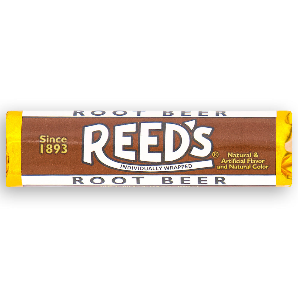 Reed's Root Beer Candy Rolls Front, reeds candy, reeds candy rolls, root beer candy, retro candy, nostalgic candy, nostalgia candy