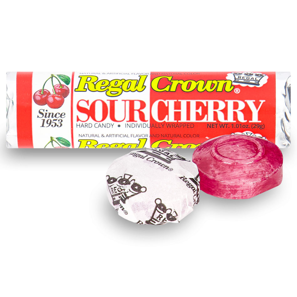 Regal Crown Sour Cherry Candy Rolls 29g Opened - Sour Candies from the 60s