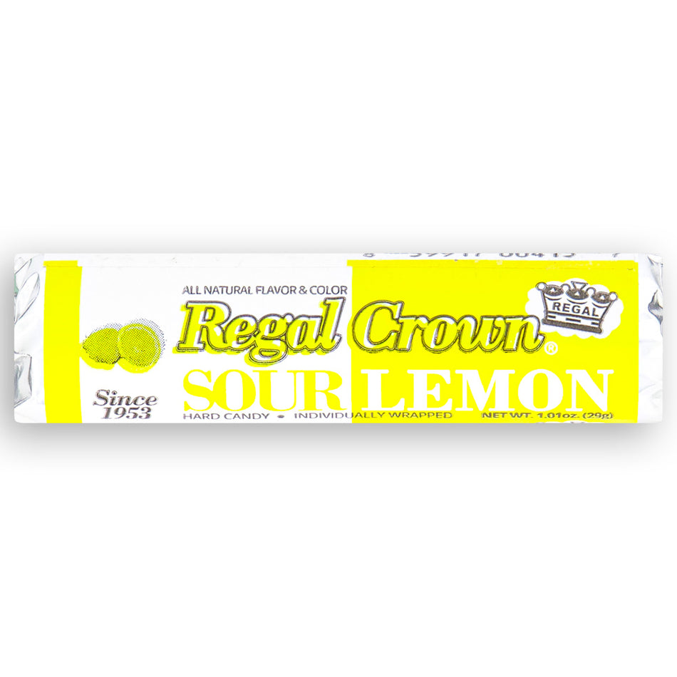 Regal Crown Sour Lemon Candy Rolls 29g Front - Sour Candies from the 1960s