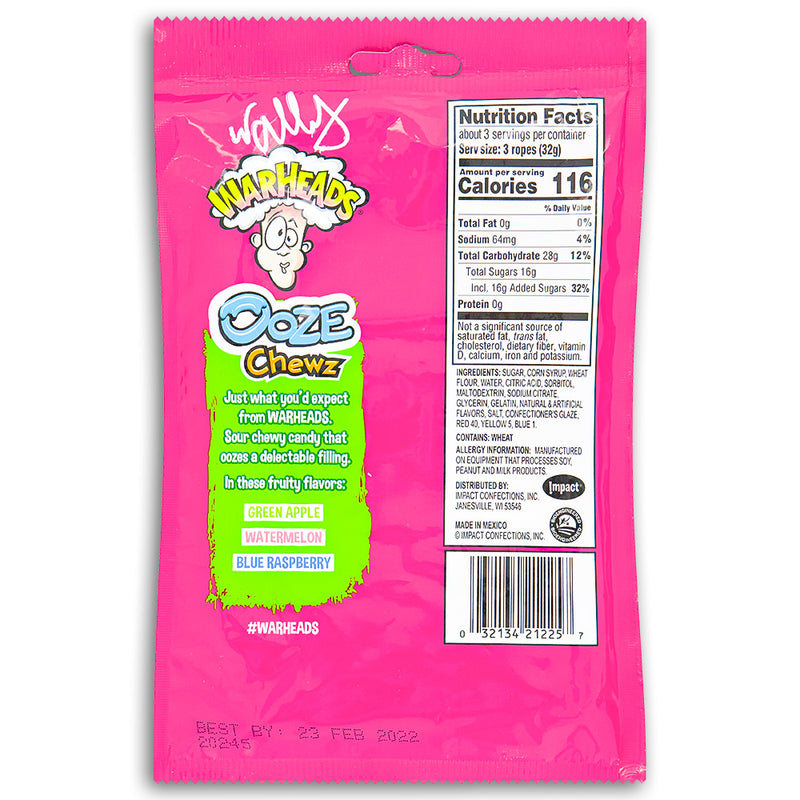 Warheads Ooze Chewz Ropes 3oz Back