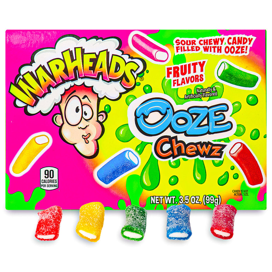 Warheads Ooze Chewz Theater Box 3.5oz Open, Warheads Ooze Chewz, Sour Candy Delight, Chewy Fruit Candies, Tongue-Tingling Sourness, Flavor-Packed Treats, Fruity Ooze, Whimsical Flavor Adventure, Taste Bud Rollercoaster, Bite-Sized Candies, Sour and Sweet Combo, warheads, warheads candy, warheads sour candy, sour candy