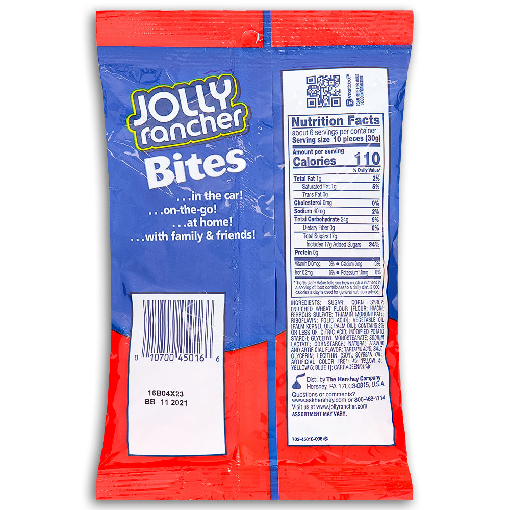 Jolly Rancher Bites Awesome Twosome Candy 6.5oz Opened - Awesome Candy from Jolly Rancher - Back - Nutritional Facts - Ingredients