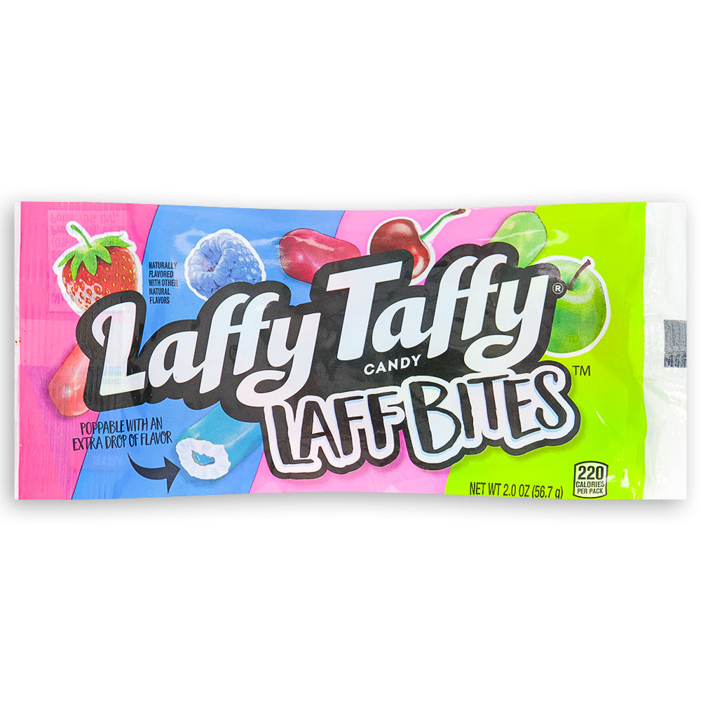 Laffy Taffy Laff Bites Candy 2oz Front, Cherry Flavor, Strawberry Flavor, Green Apple Flavor, Blue Raspberry Flavor, Laffy Taffy Bites, Laffy Taffy Laff Bites