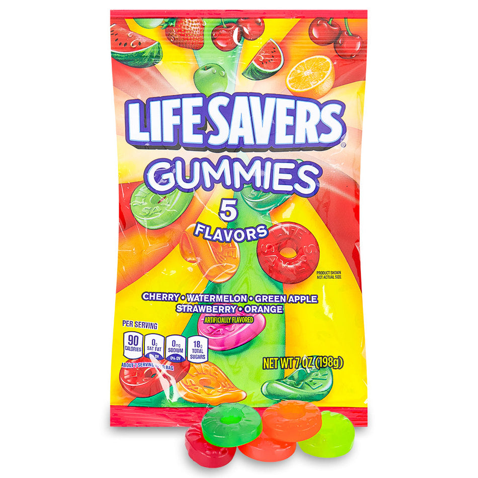 Lifesavers Gummies 5 Flavors 180g, Lifesavers, lifesavers candy, lifesaver gummies, cherry candy, watermelon candy, green apple candy, strawberry candy, orange candy