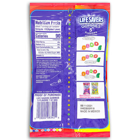 Lifesavers Gummies 5 Flavors 180g Nutrition Facts Ingredients, Lifesavers, lifesavers candy, lifesaver gummies, cherry candy, watermelon candy, green apple candy, strawberry candy, orange candy