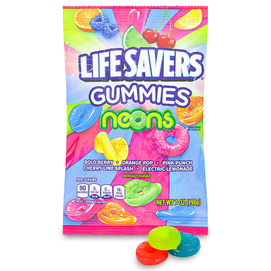 Lifesavers Gummies Neons Candies 7oz Open, Lifesavers, lifesavers candy, lifesaver gummies, neon candies, neon candy