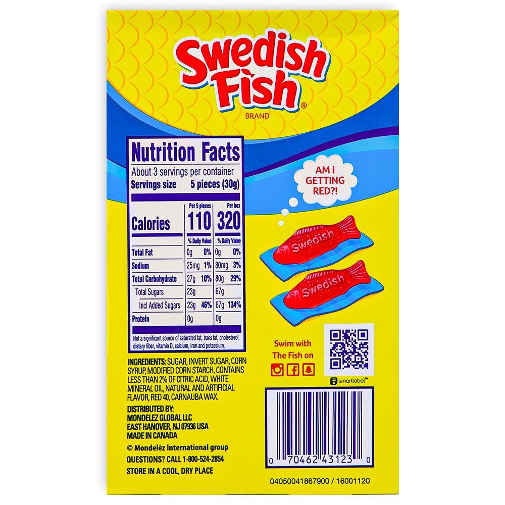 Swedish Fish Red Candy Theatre Pack 3.1oz Back, swedish fish, swedish fish candy, gummy candy, red candy