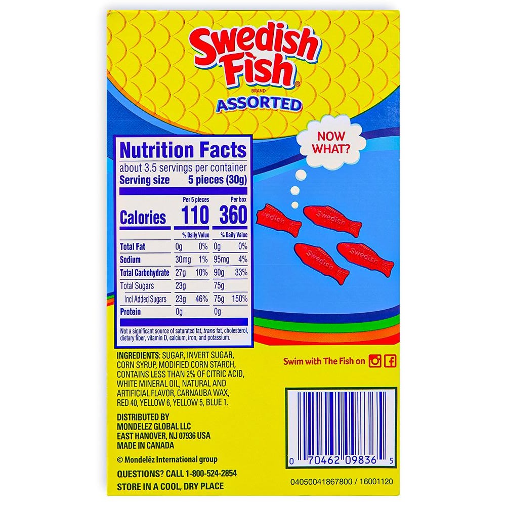 Swedish Fish Candy Assorted Theatre Pack Back, swedish fish, swedish fish candy, gummy candy