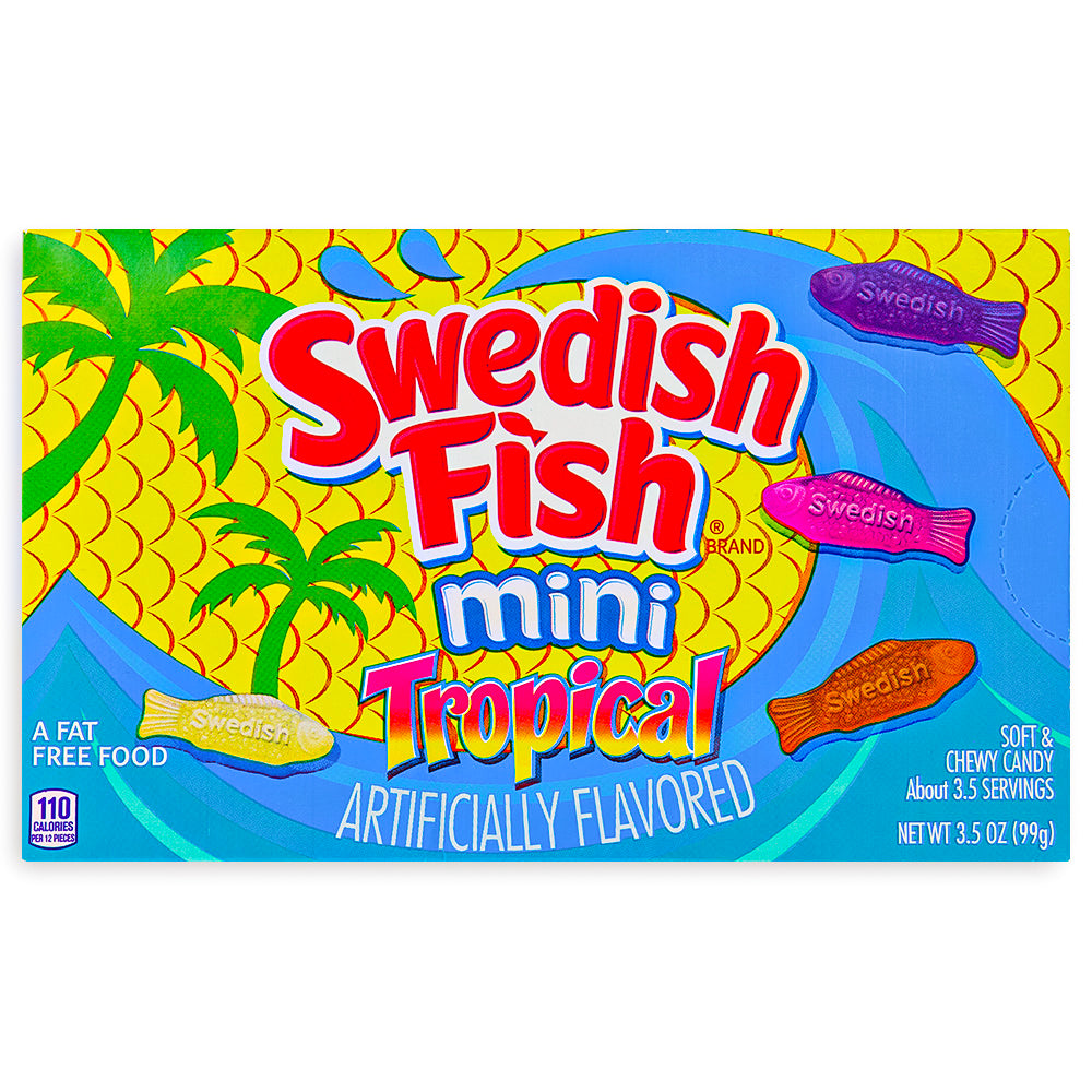 Swedish Fish Mini Tropical Candy Theatre Pack 3.5oz Front, swedish fish, swedish fish candy, gummy candy, tropical candy, swedish fish tropical