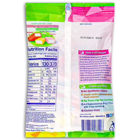 Hi-Chew Sweet & Sour Mix 3.17oz Opened - Sweet and Sour Candies - Japanese Candy - Back - Nutritional Facts - Ingredients