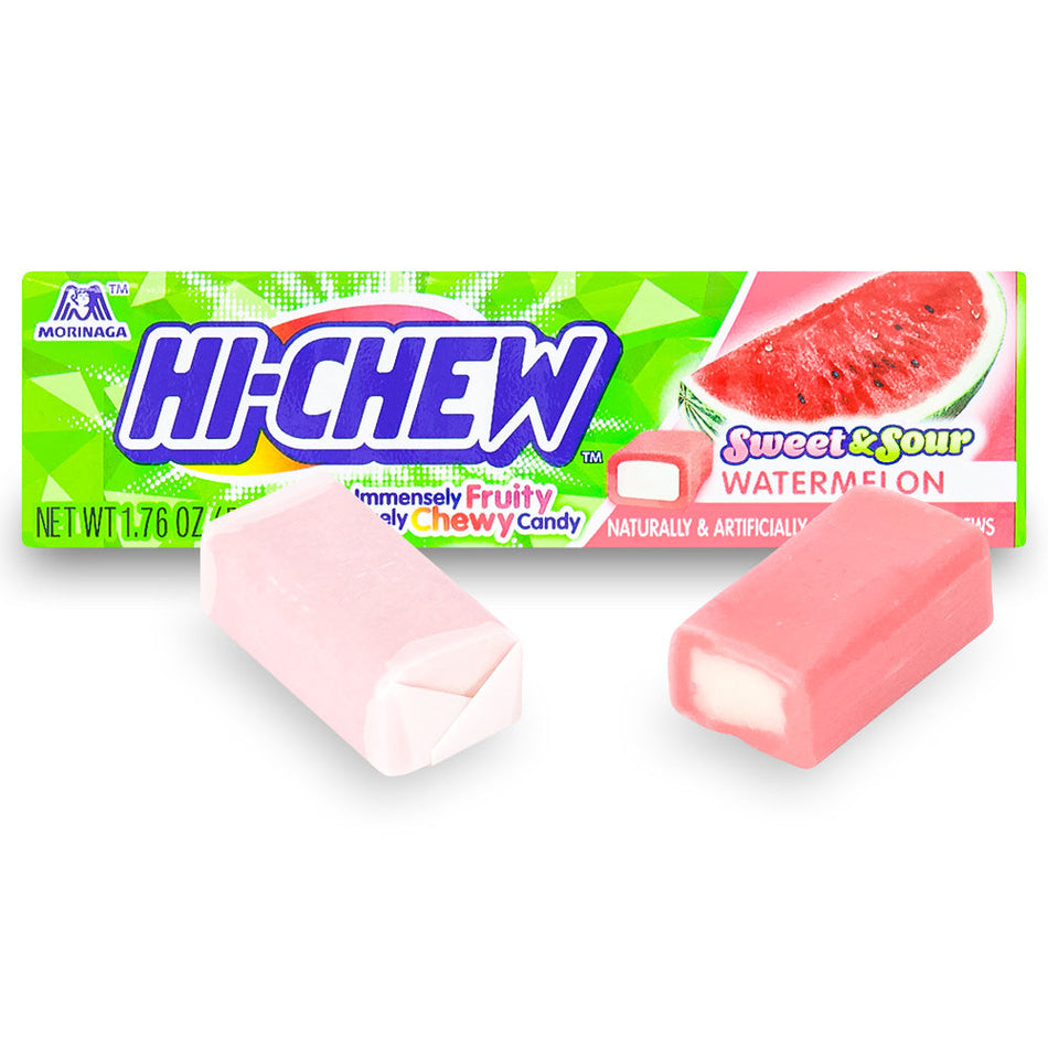 Hi-Chew Sweet & Sour Watermelon Fruit Chews 50 g Open, Hi-Chew Sweet & Sour Watermelon, Watermelon Fruit Chews, Sweet and Tangy Candy, Tropical Flavor Hi-Chew, hi chew, hi chew candy, hi chew candies, hi-chew, hi-chew candy, hi-chew candies