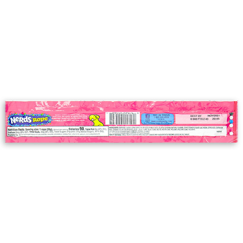 Nerds Rope Rainbow Candy .92 oz Back, nerds candy, nerds rope, nerds rainbow candy, nerds rope rainbow candy, chewy candy, hard candy