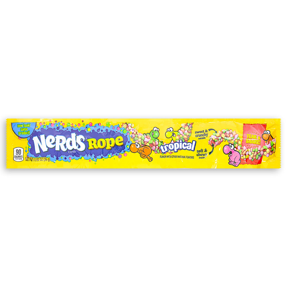 Nerds Rope Tropical Candy .92 oz Front, tropical candy, nerds candy, nerds ropes, nerds rope candy, nerds rope tropical candy, yellow candy, chewy candy, hard candy