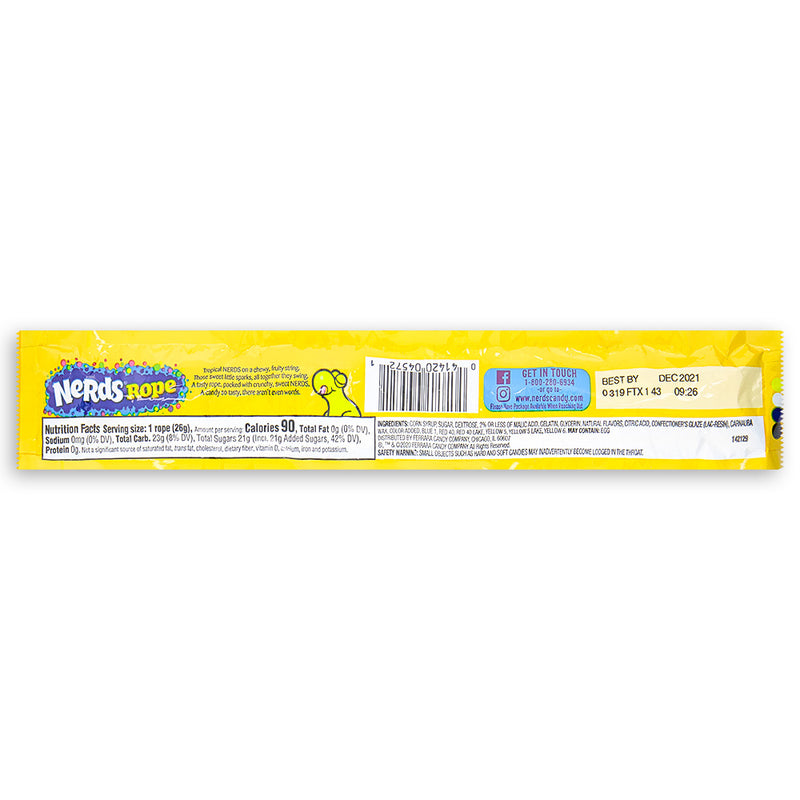 Nerds Rope Tropical Candy .92 oz Back, tropical candy, nerds candy, nerds ropes, nerds rope candy, nerds rope tropical candy, yellow candy, chewy candy, hard candy