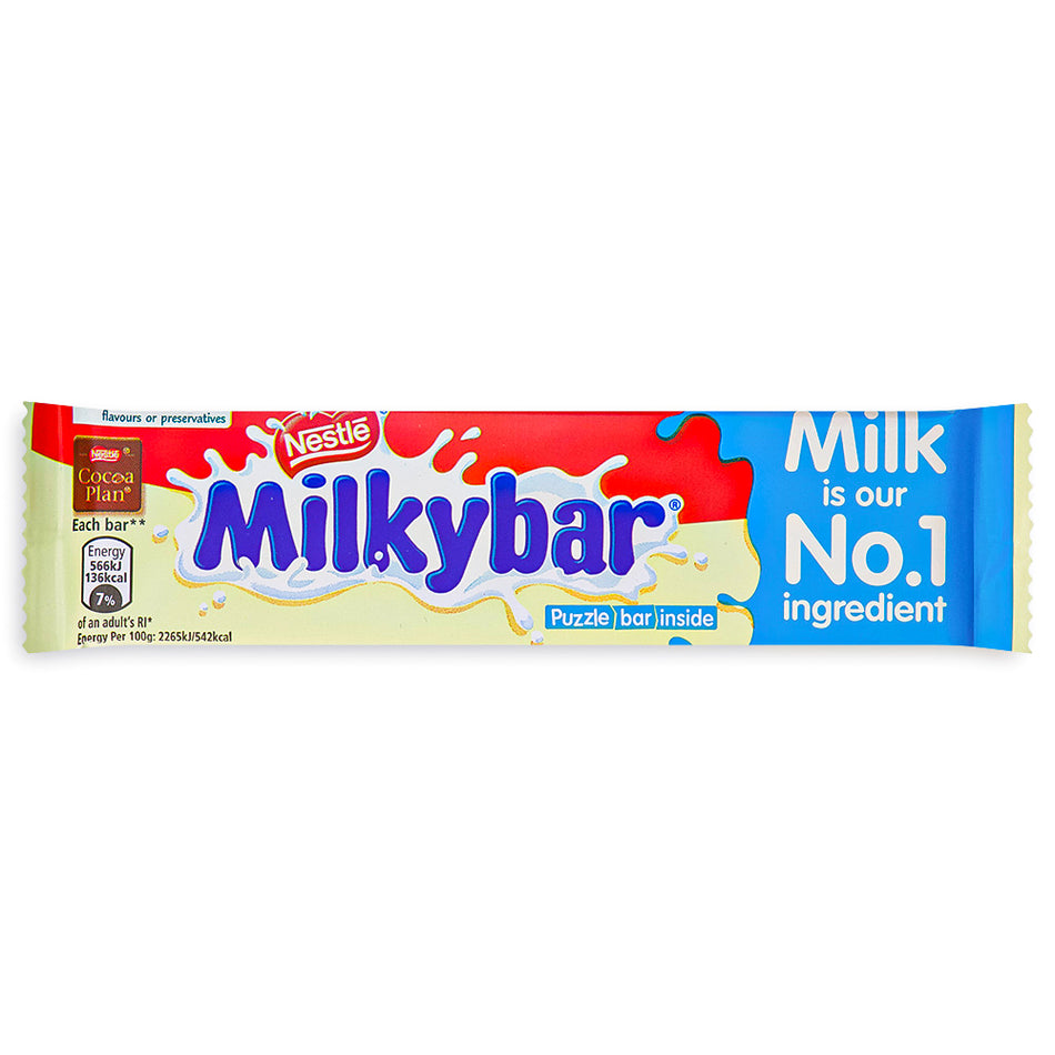 Milkybar White Chocolate Front, milkybar, uk candy, uk chocolate, white chocolate, dairy milk chocolate, white chocolate bar, chocolate bar