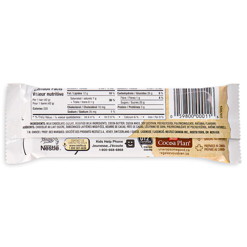 Aero Milk Chocolate Bubble Bar Back View - Canadian Chocolate Bars - Nutritional Info - Ingredients