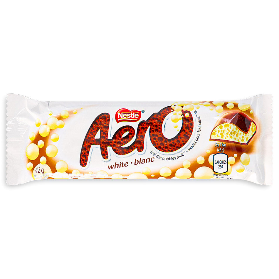 Aero Bubbly White Chocolate Bar Front View - Canadian Chocolate Bars 