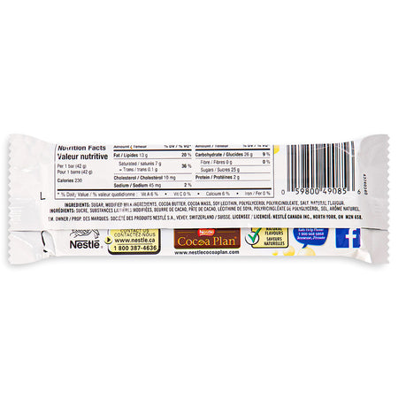 Aero Bubbly White Chocolate Bar Back View - Canadian Chocolate Bars - Nutritional Info - Ingredients
