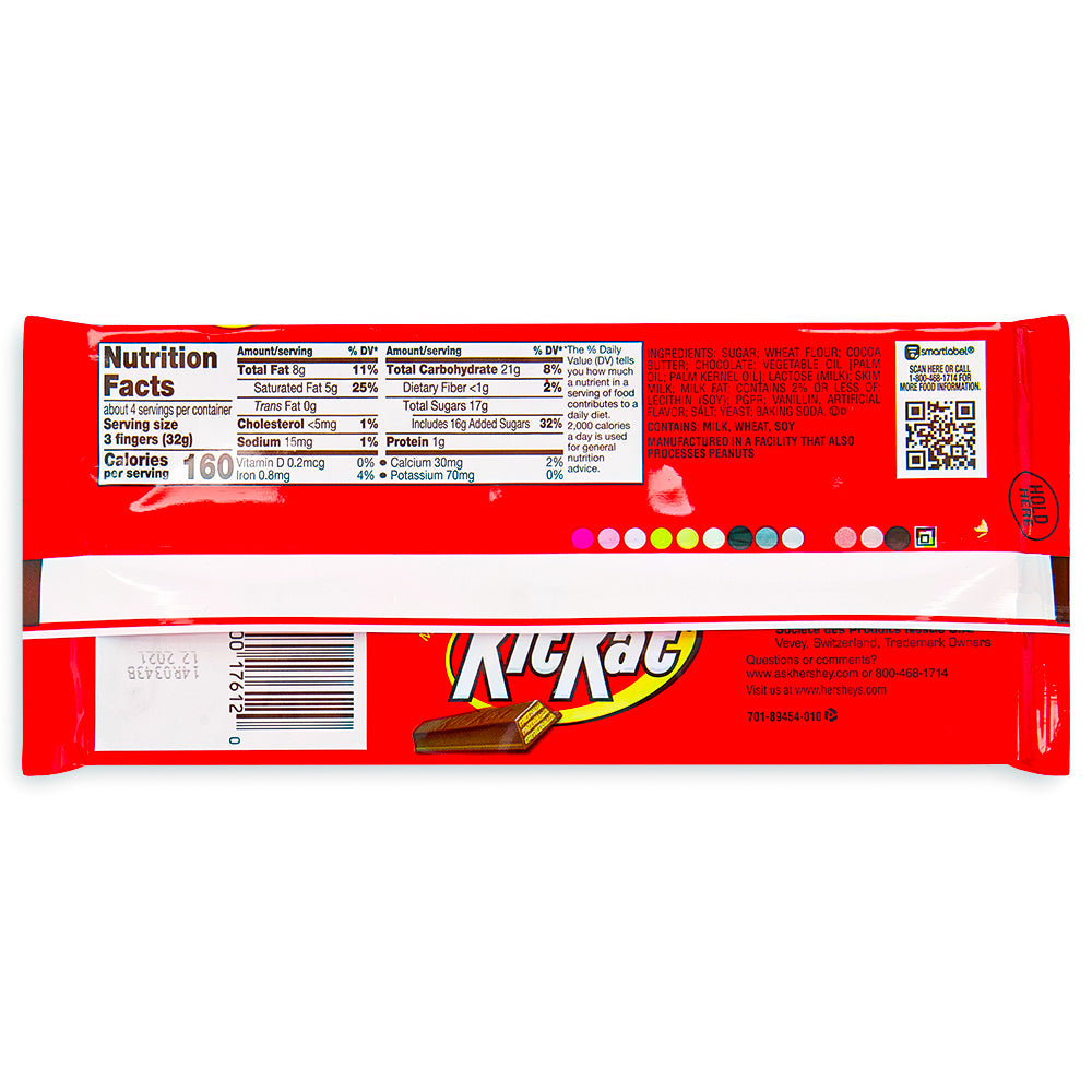 KitKat XL Bar 4.5oz Back Ingredients nutrition facts, kit kat, kit kat chocolate, kit kat chocolate bar, kit kat big bar, big kit kat bar 