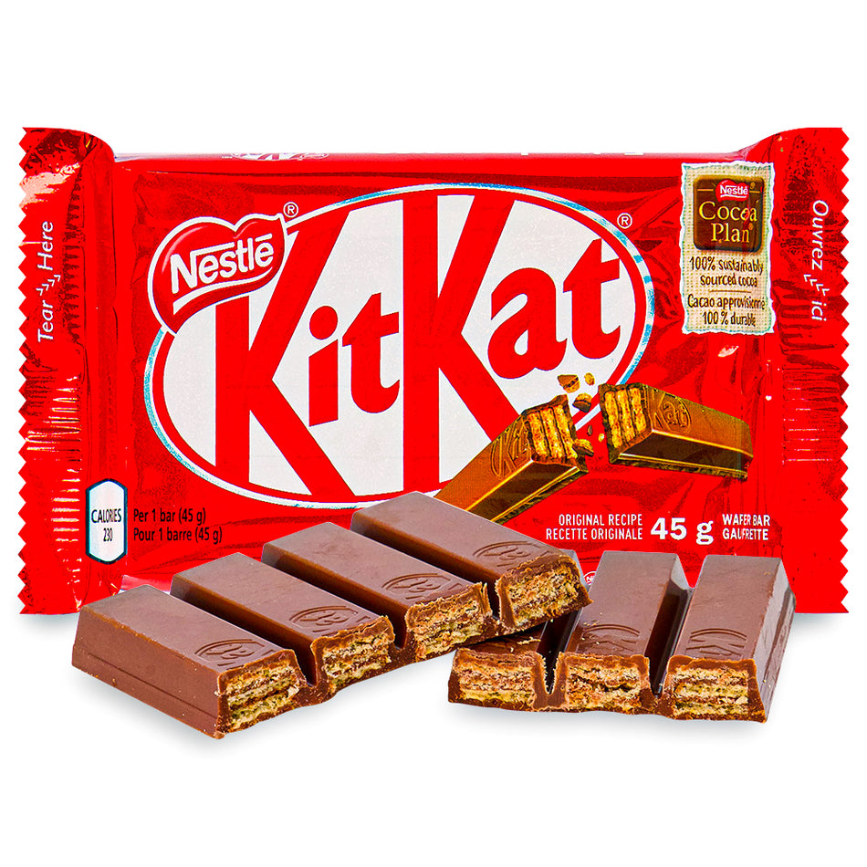 Kit Kat Bar 45g Chocolate Opened, kit kat, kit kat bar, milk chocolate, classic chocolate, wafer chocolate bar, classic chocolate bar