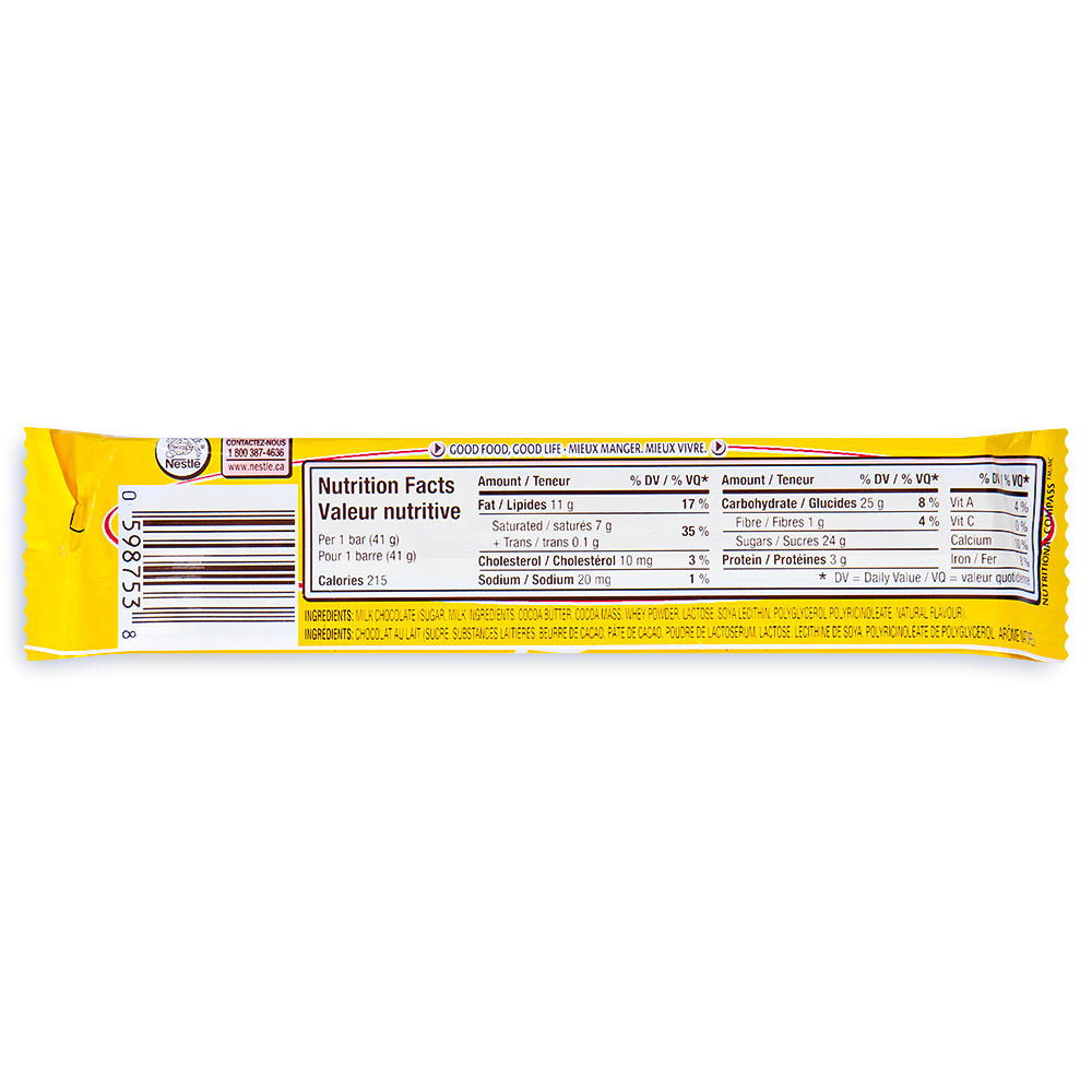 Mirage  Bar - Chocolate Bar -  41g -Nestle Canada - Back - Nutritional Facts - Ingredients