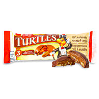 Nestle Turtles Original 3 Pack 50g Opened, chocolate turtles, turtles chocolate, caramel turtles, caramel chocolate, canadian candy, canadian chocolate
