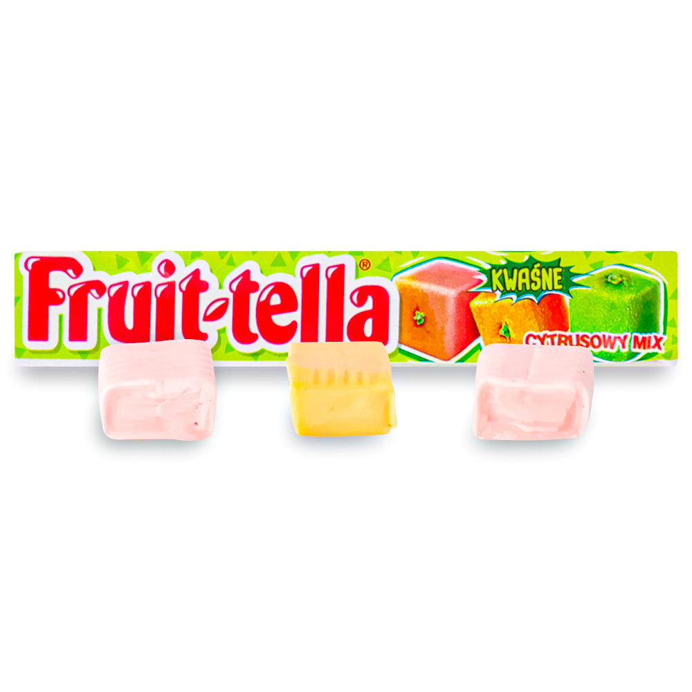 Fruit-Tella Citrus Mix 41g Opened, Fruit-tella, Fruit-tella candy, UK sweets, UK candy, Fruit candy, Chewy fruit candy