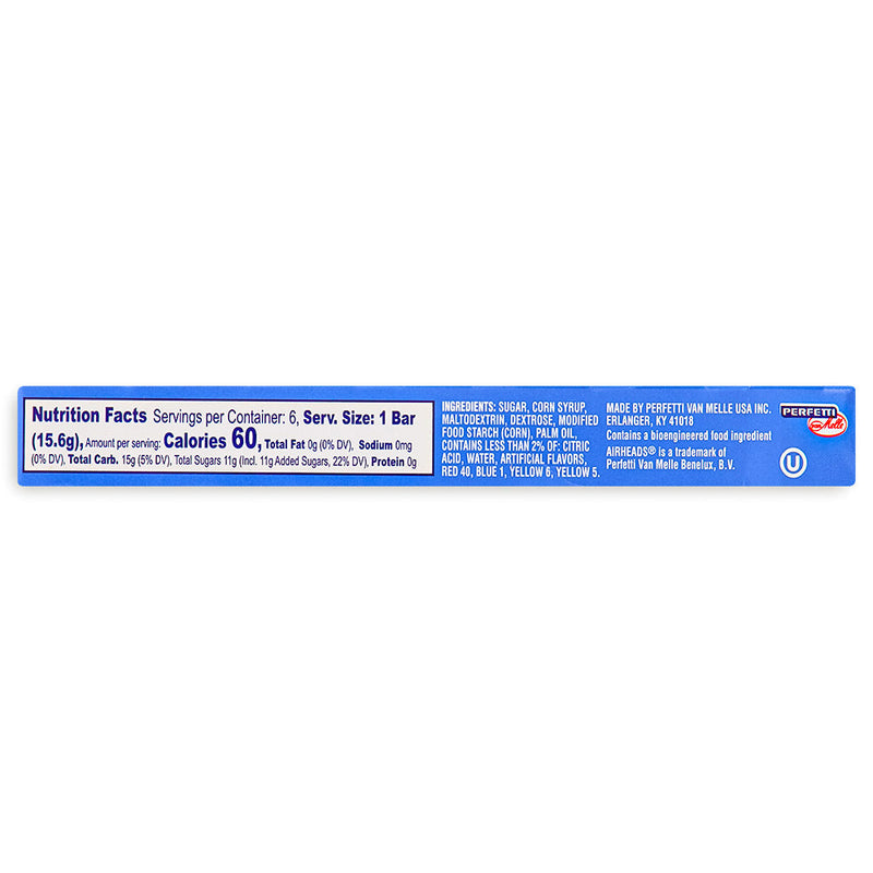 AirHeads 6 Bars Theatre Pack Nutrition Facts Ingredients, Airheads, airheads candy, airheads flavors, taffy, taffy candy