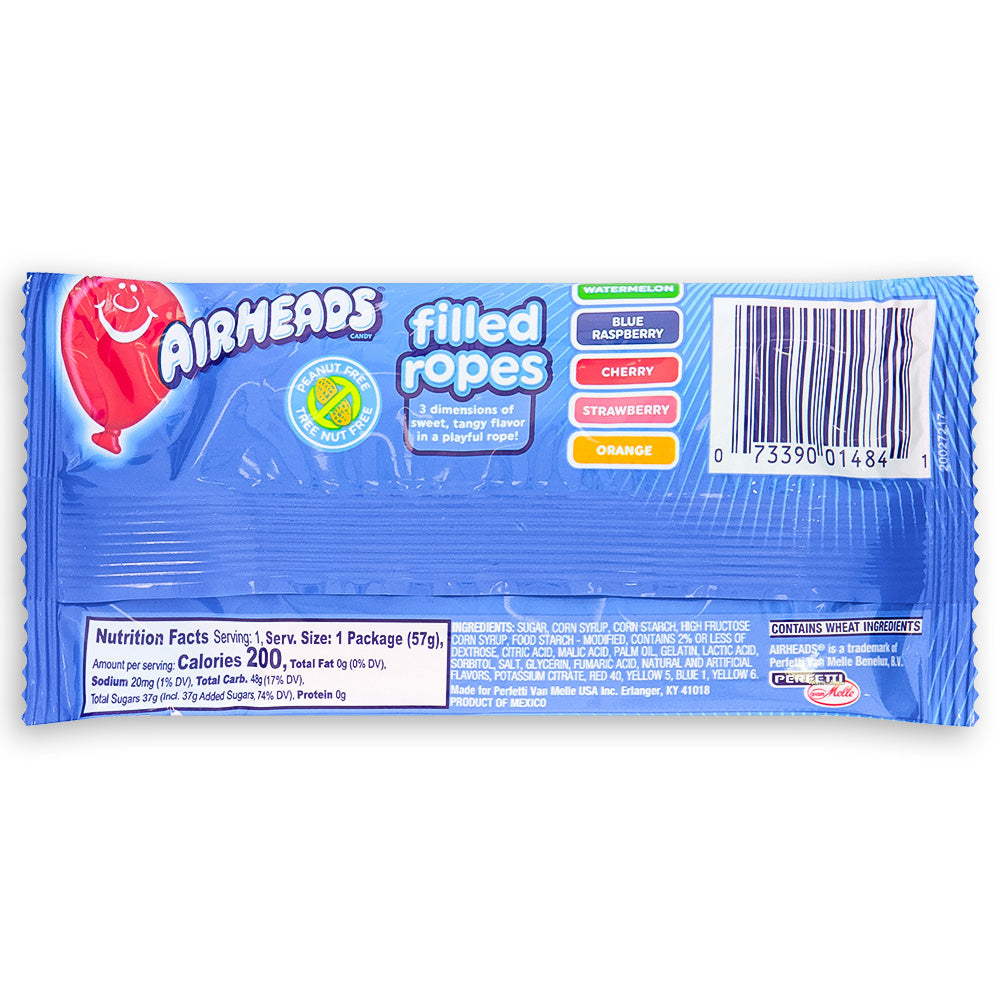 Airheads Candy Original Fruit Filled Ropes Candy - American Candy - Retro Candy from Airheads - Nutritional Info - Ingredients Back