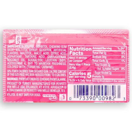 AirHeads Gum Paradise Blend Raspberry Lemonade Back - Nutritional Info - Ingredients