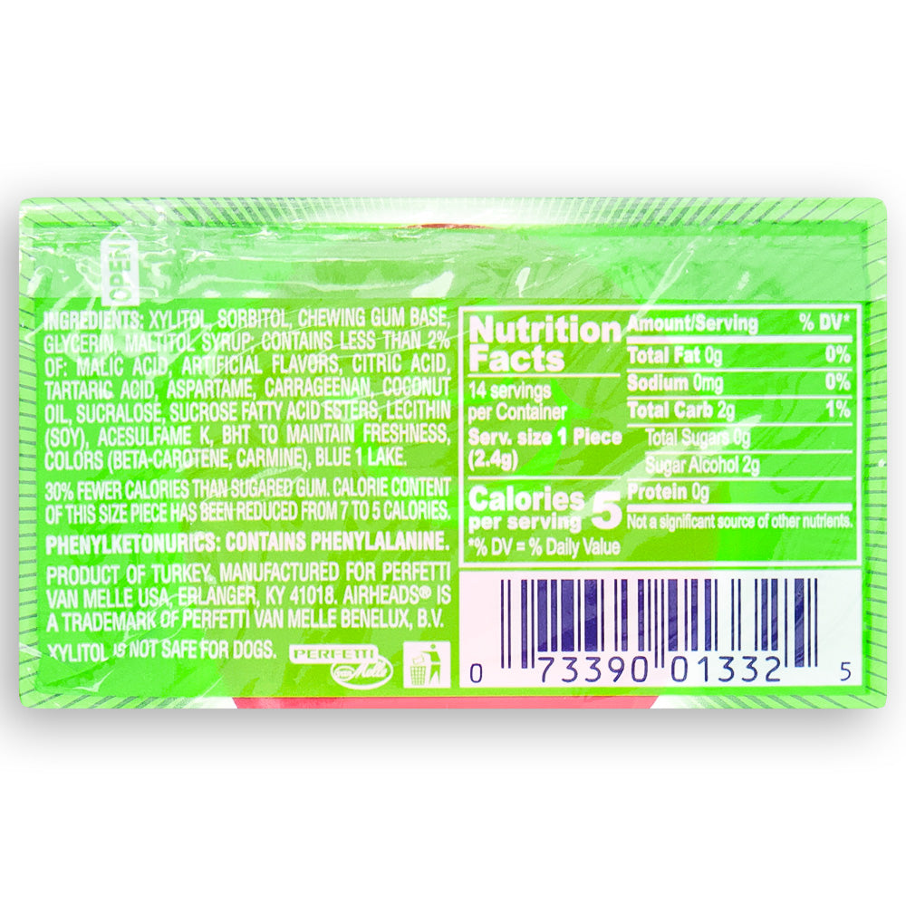 AirHeads Gum Watermelon Nutrition Facts Ingredients, Airheads, airheads candy, airheads flavors, taffy, taffy candy, chewing gum, bubble gum, Airheads gum, Airheads chewing gum