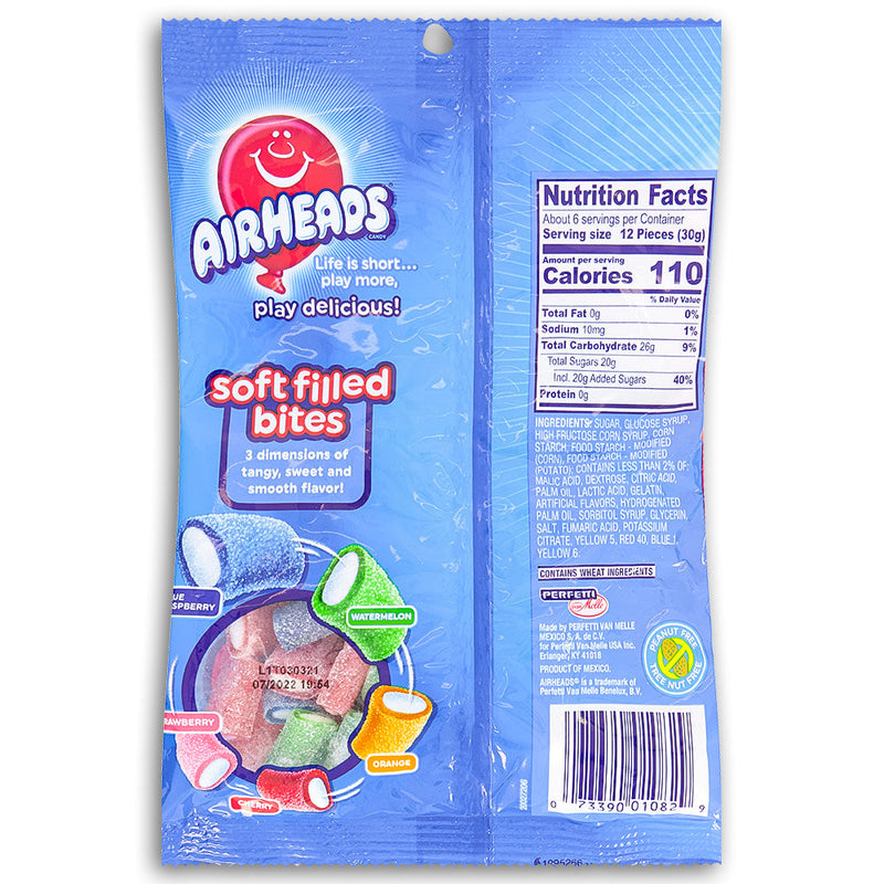 AirHeads Soft Filled Bites Original Fruit 6oz Nutrition Facts Ingredients, Airheads, airheads candy, airheads flavors, taffy, taffy candy